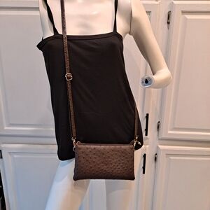 Elegant Dark Brown Ostrich Crossbody Bag